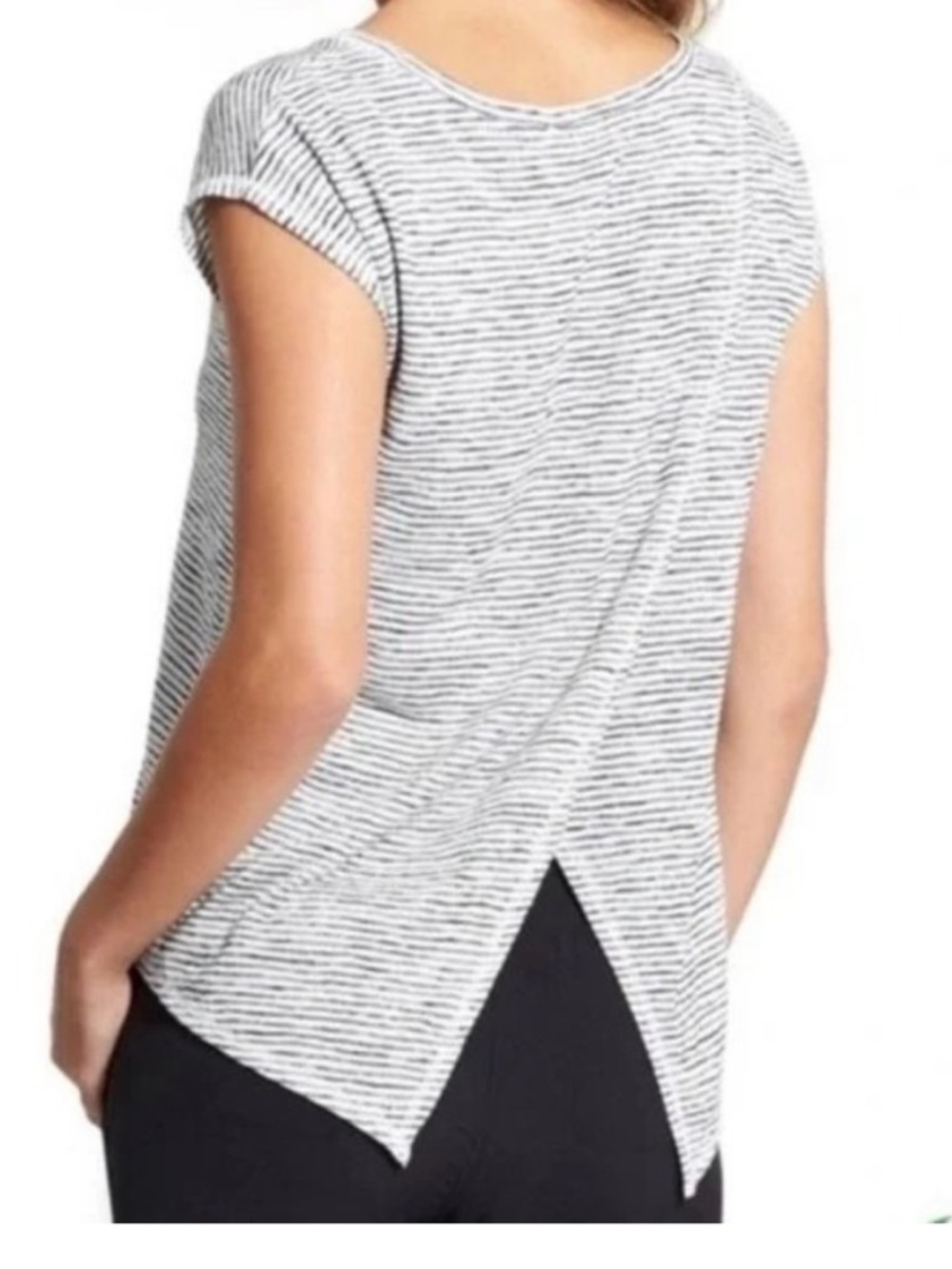 Athleta Light Gray & White Striped Short Sleeve Tee Size XS